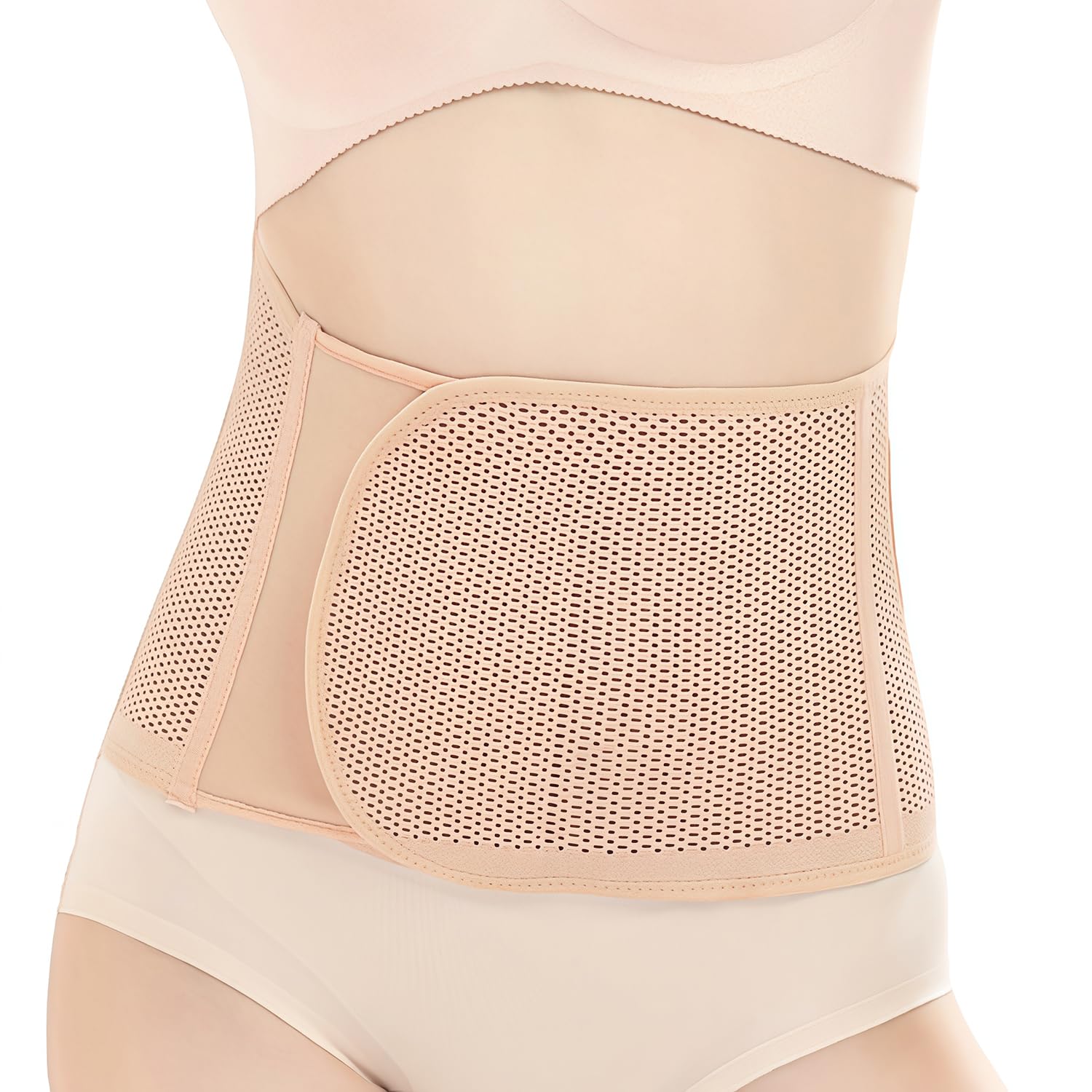 Fascia addominale post gravidanza, supporto regolabile dopo la nascita, traspirante, elastica (Beige)