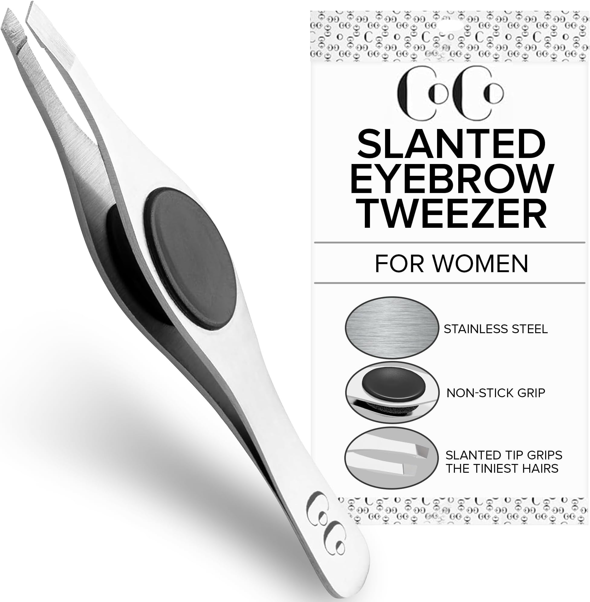 Cocoââ‚¬â„¢s Tweezers for Eyebrows ââ‚¬â€œ Surgical grade Stainless Steel Slant Silver Tweezer - Precision for Ingrown Hair Removal