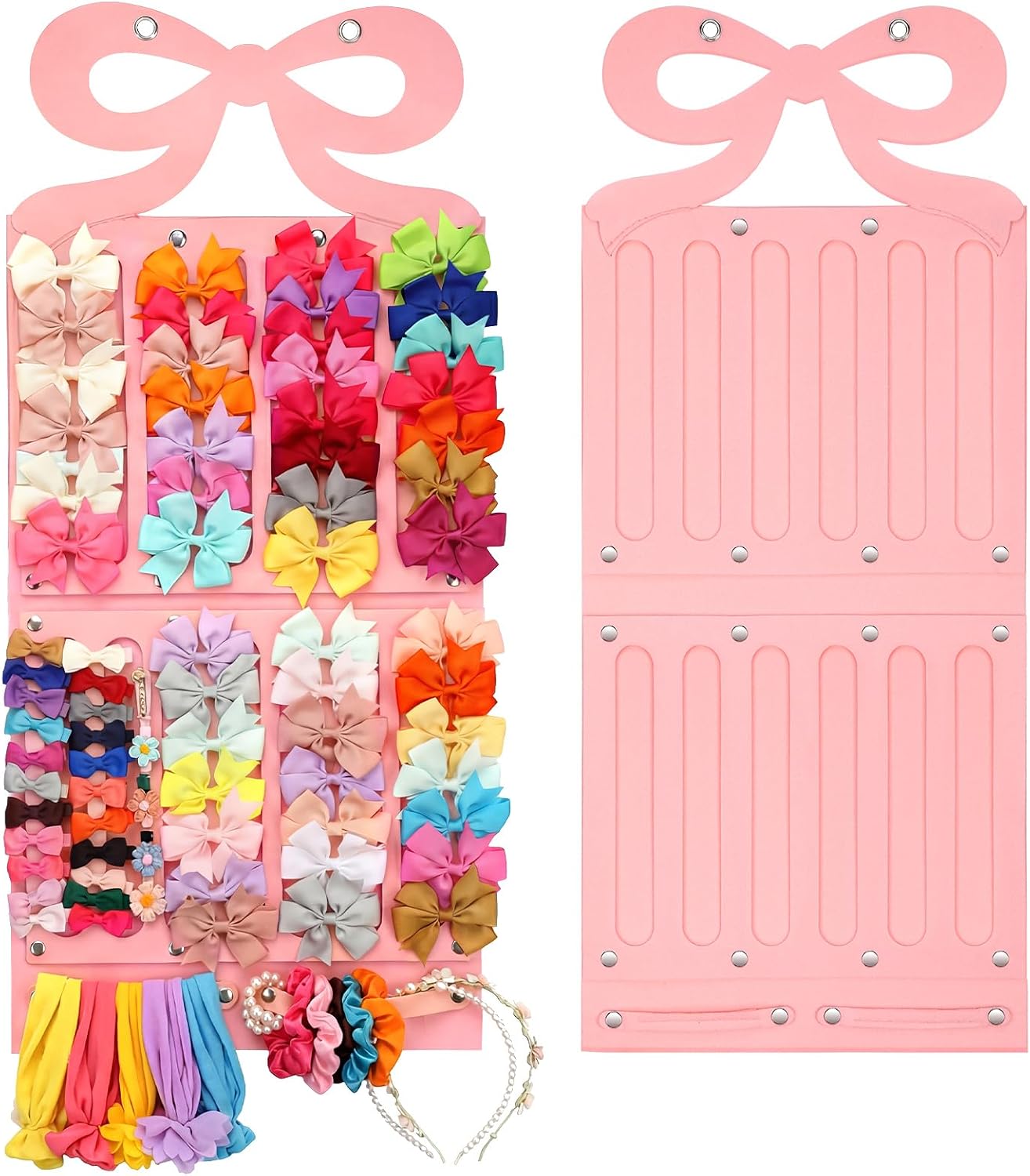 Hoteam Pink Bow Wall Hair Bows Holder Large Capacity Stylish Hair Clip Storage Felt Organizer Gift for Women Students Wall Hanging for Nursery Room Bedroom Living Room