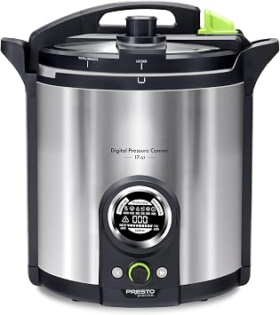 Presto 02152 17-Quart Digital Pressure Canner - Digital Display, Waterbath Capable, 10 Built-In Safety Features, Recipe Book, Stainless Steel