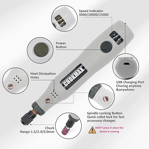 Vista 2 de Herramienta rotativa inalámbrica, kit de mini herramientas rotativas de iones de litio de 3.7 V con velocidad variable, kit de accesorios de 42 Gris