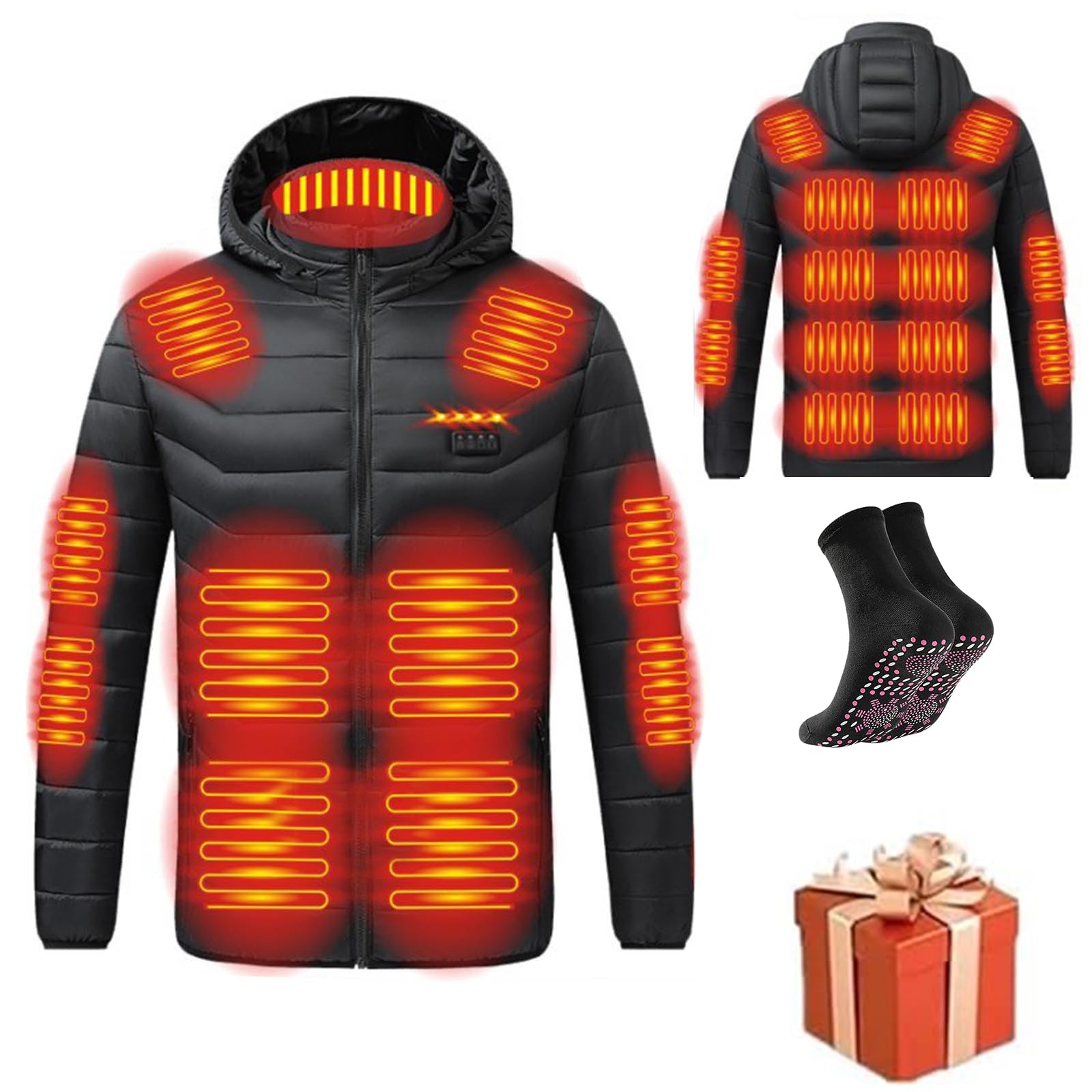 HAOLEI Giacca Riscaldata Uomo Donna 3 Temperature Giacche Riscaldate 21 Giubbotto Riscaldante con Cappuccio Elettrica Intelligente a Costante USB per Controlli Moto Sci Caccia all'aperto in Campeggio