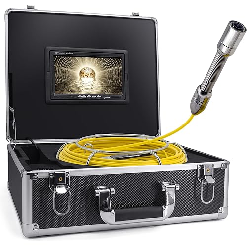 Sewer Camera 100 ft, 7" HD Screen with 32GB DVR Function and LED Lights,Wohuole Pipe Drain Inspection Camera with 4500mAh Battery, Waterproof IP68 Borescope