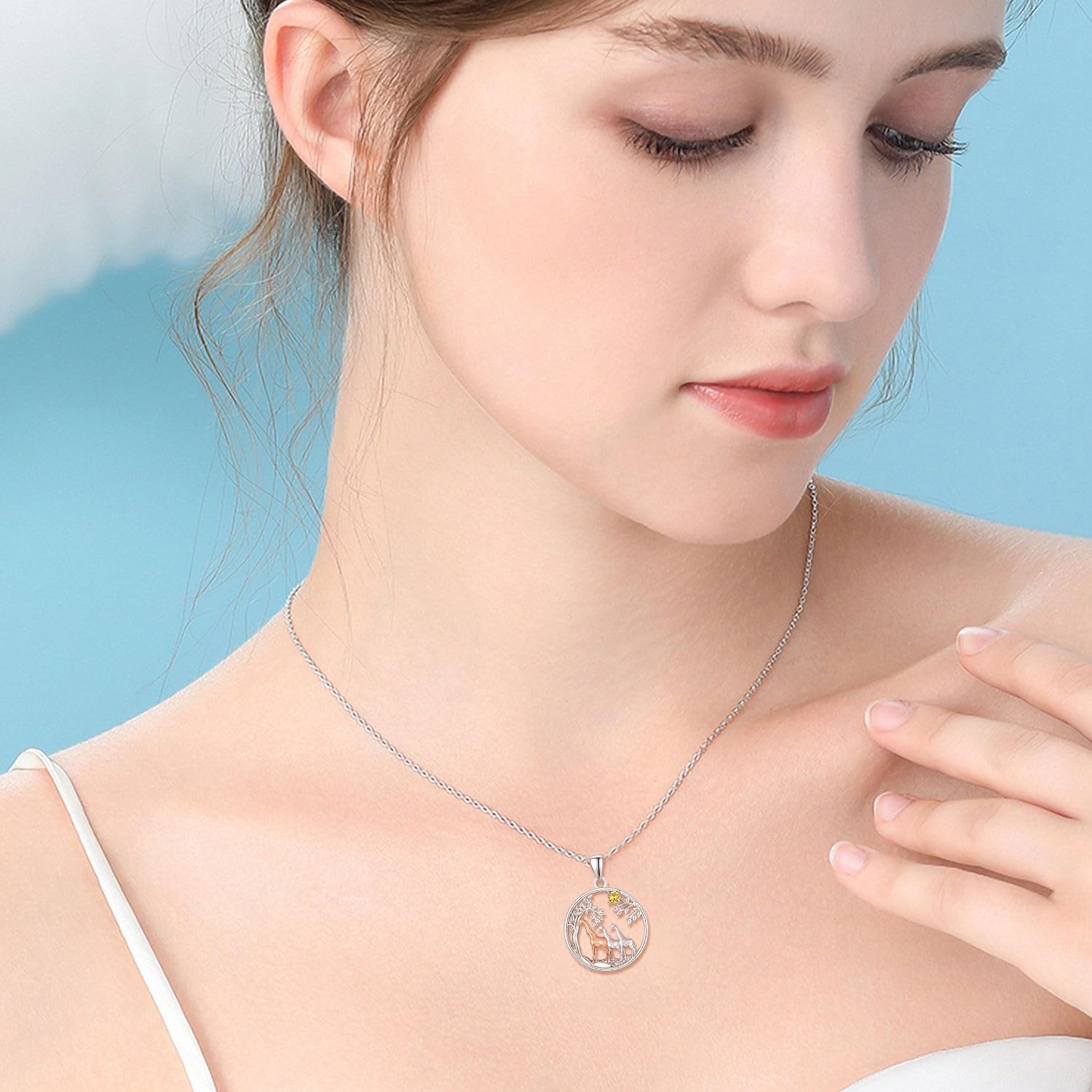 KINGWHYTE Giraffe Necklace Gifts for Women 925 Sterling Silver Three Giraffe Family Tree Pendant Birthstone Jewelry Birthday Gift for Her - Image 4