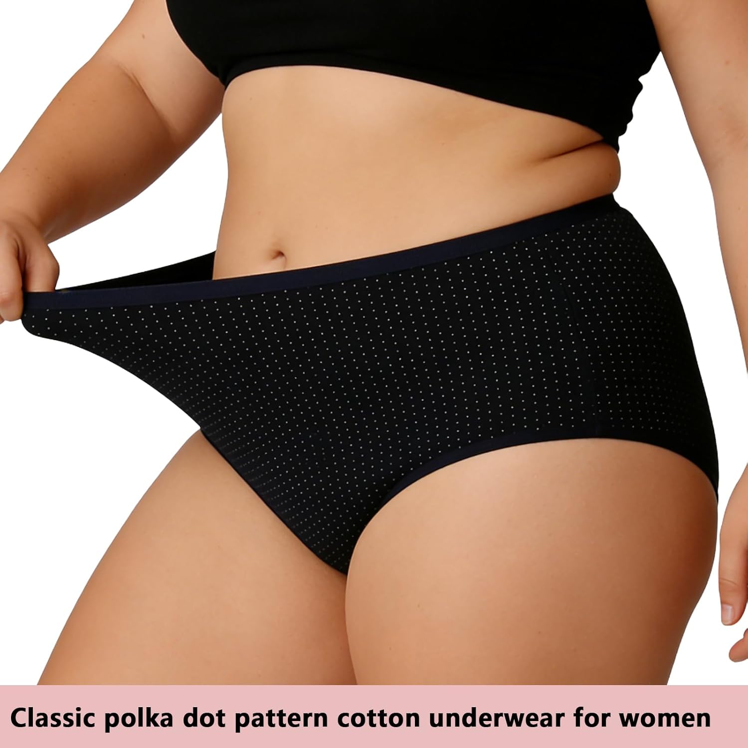 Womens Cotton Underwear Panties Mid Waisted Briefs Over Size Ladies Panties 6-Pack Point Print - Image 6