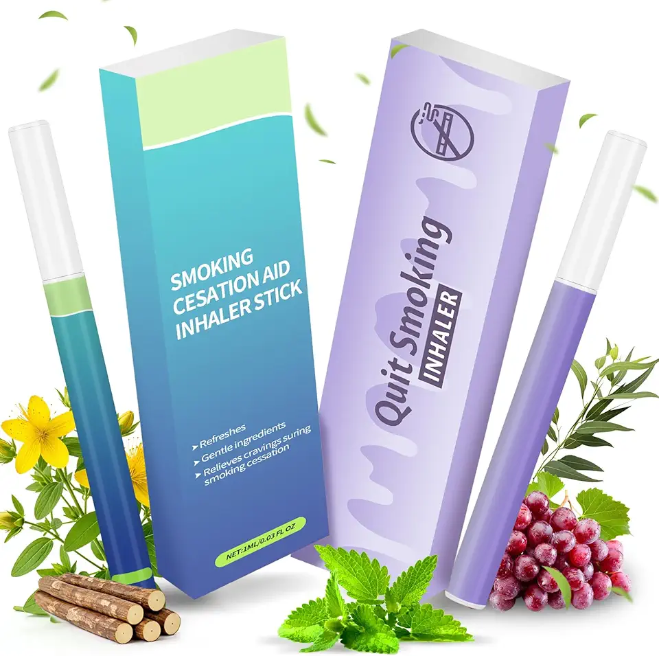 Caneta difusora de ervas – 2 varas de inalador sem fumaça para parar de fumar, limpeza pulmonar com Vitis Vinifera (uva) e menta fresca – Aromatizador de ar sem vapor