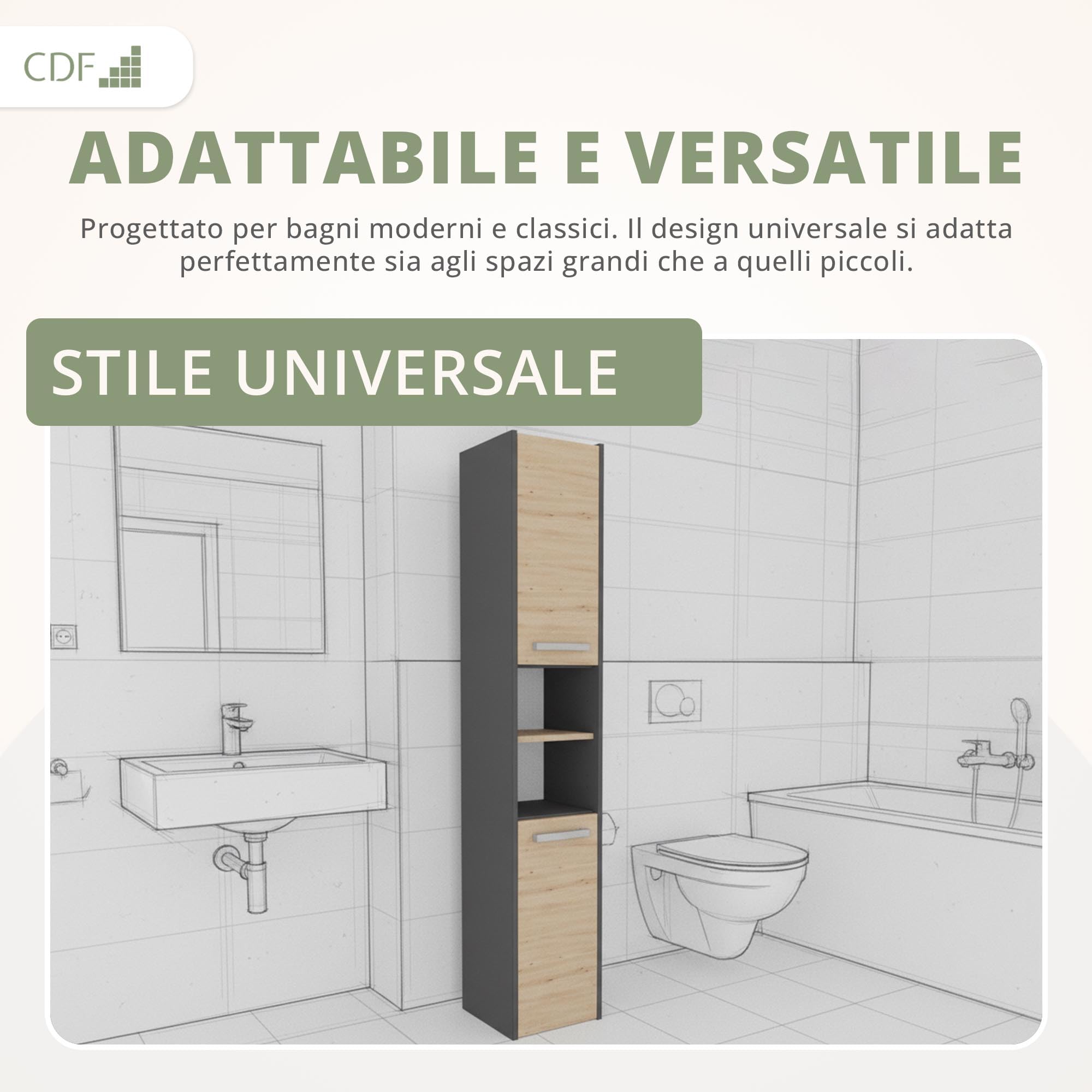 CDF Armadio da Bagno Alto largh. 30 cm Colonna Bagno Mobiletto Portaoggetti Stretto Ripiani e Scomparti per Piccoli Spazi, Cosmetici Moderno Mobile Salvaspazio Rovere Artisan/Antracite 30x30x170 cm