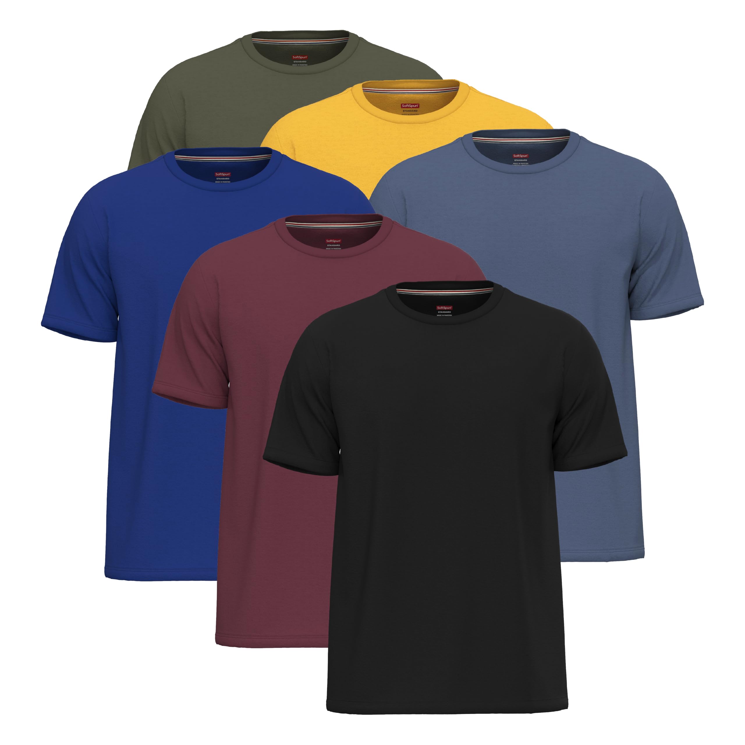 Softspun Men's Pack6 [Supreme Collection] 6 Pack T Shirts For Uk 100% Cotton Tshirts | Pre-Shrunk Crew Neck T Shirts Multipack