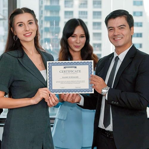 Vista 12 de Elite Blue & Blue Parchment Certificate Papers - Paquete de 100, compatible con impresoras láser y de inyección de tinta, para oficina, premios