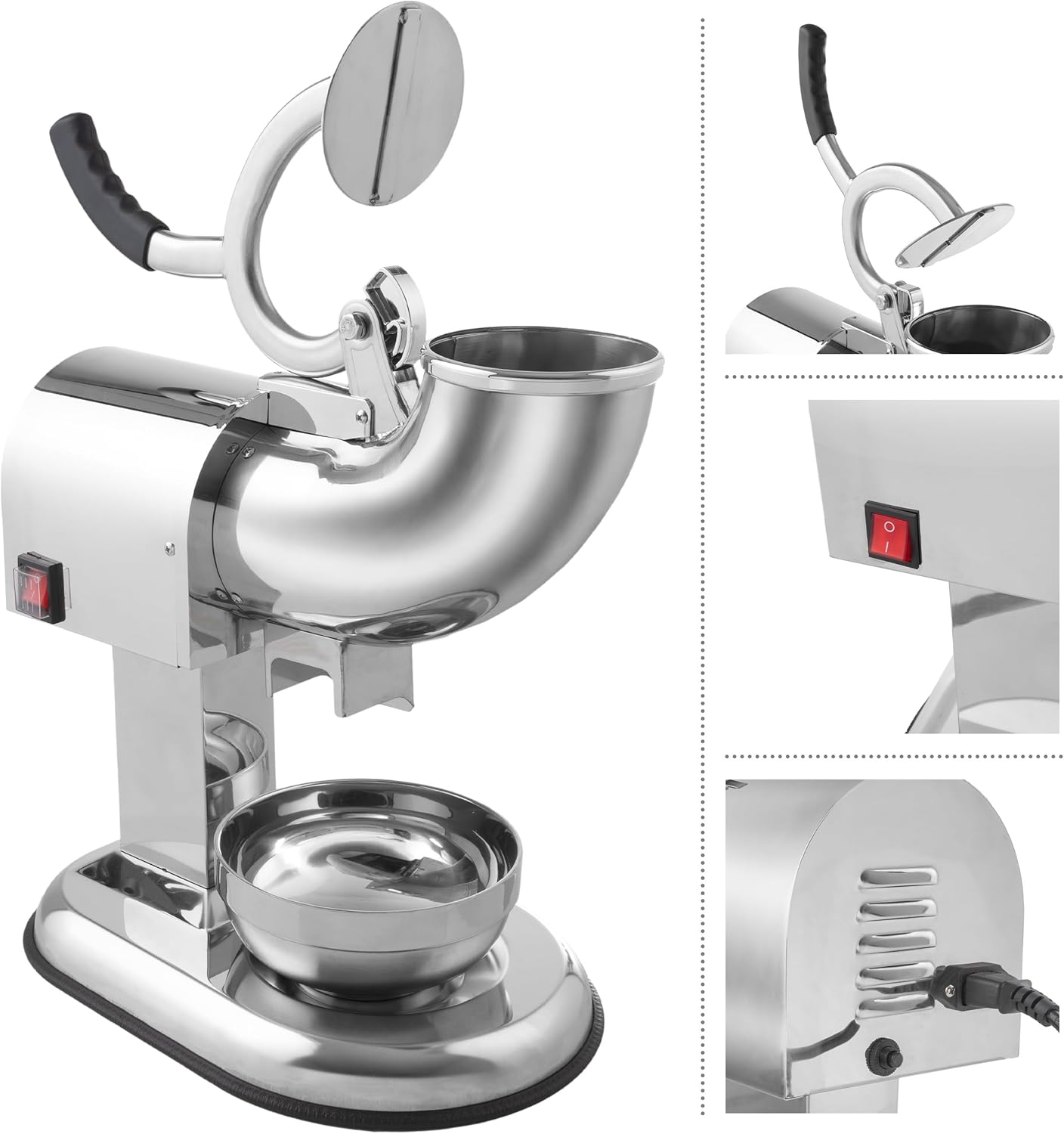 Snow Cone Machine - Ice Shaver with Powerful 250W Motor - Easy to Use Countertop Crushed Ice Maker by Great Northern Popcorn (Stainless-Steel)