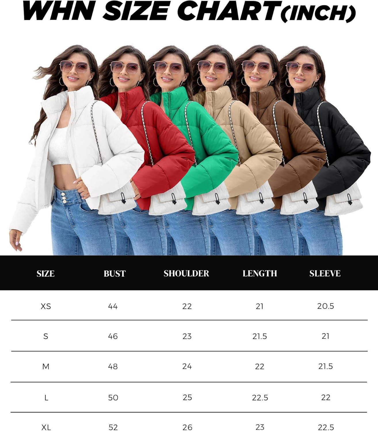 WHN Women Cropped Quilted Puffer Jacket 2025 Winter Outerwear Coat Warm Full Zipper Padded Jacket - Image 6