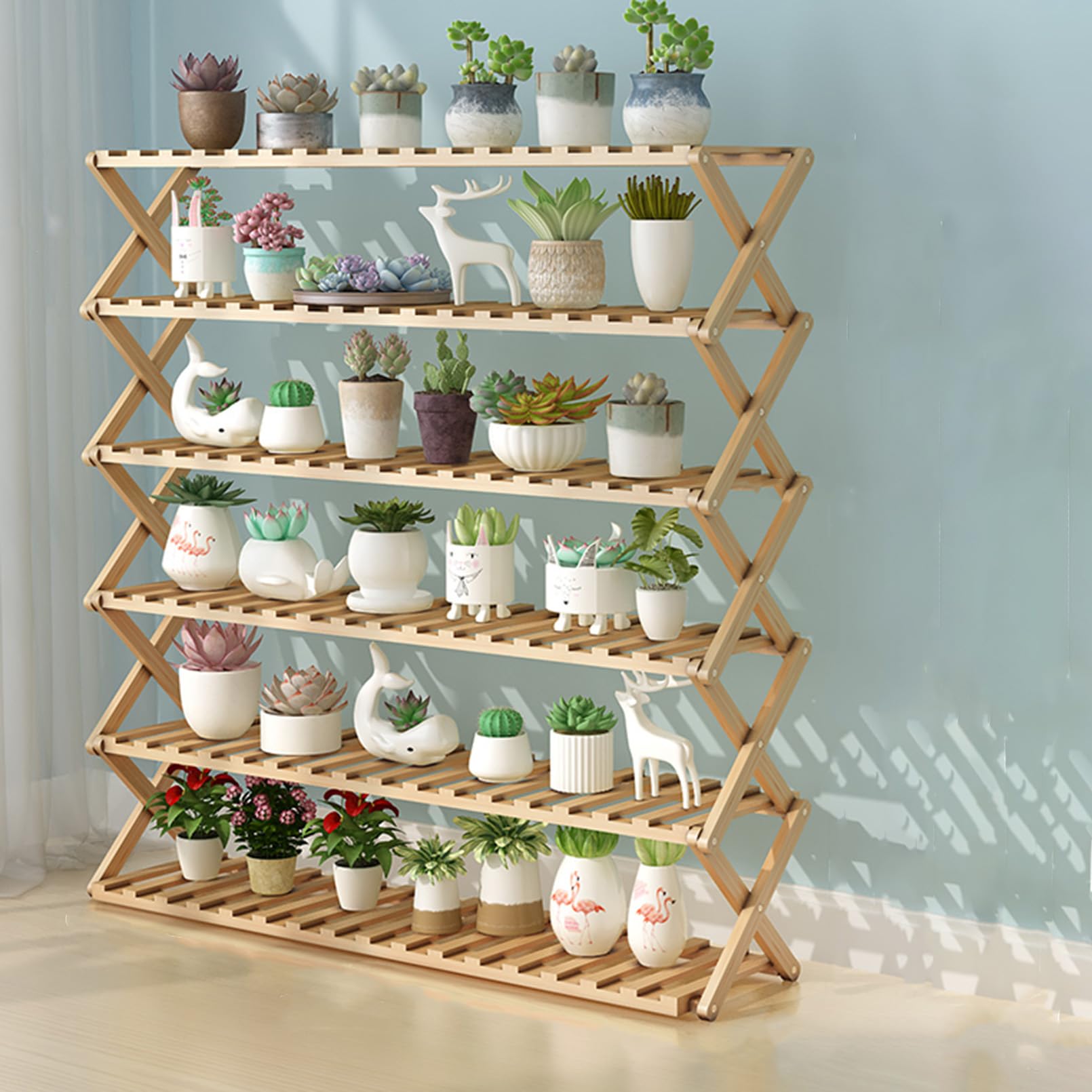 Présentoir intérieur extérieur en bambou pour pot de fleurs et plantes vertes