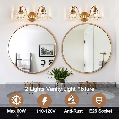 Vista 5 de Bathroom Vanity Lights Over Mirror Vintage Bathroom Light Fixtures 2 Light Brass Vanity Lights for Vanity Lighting Fixtures Latón