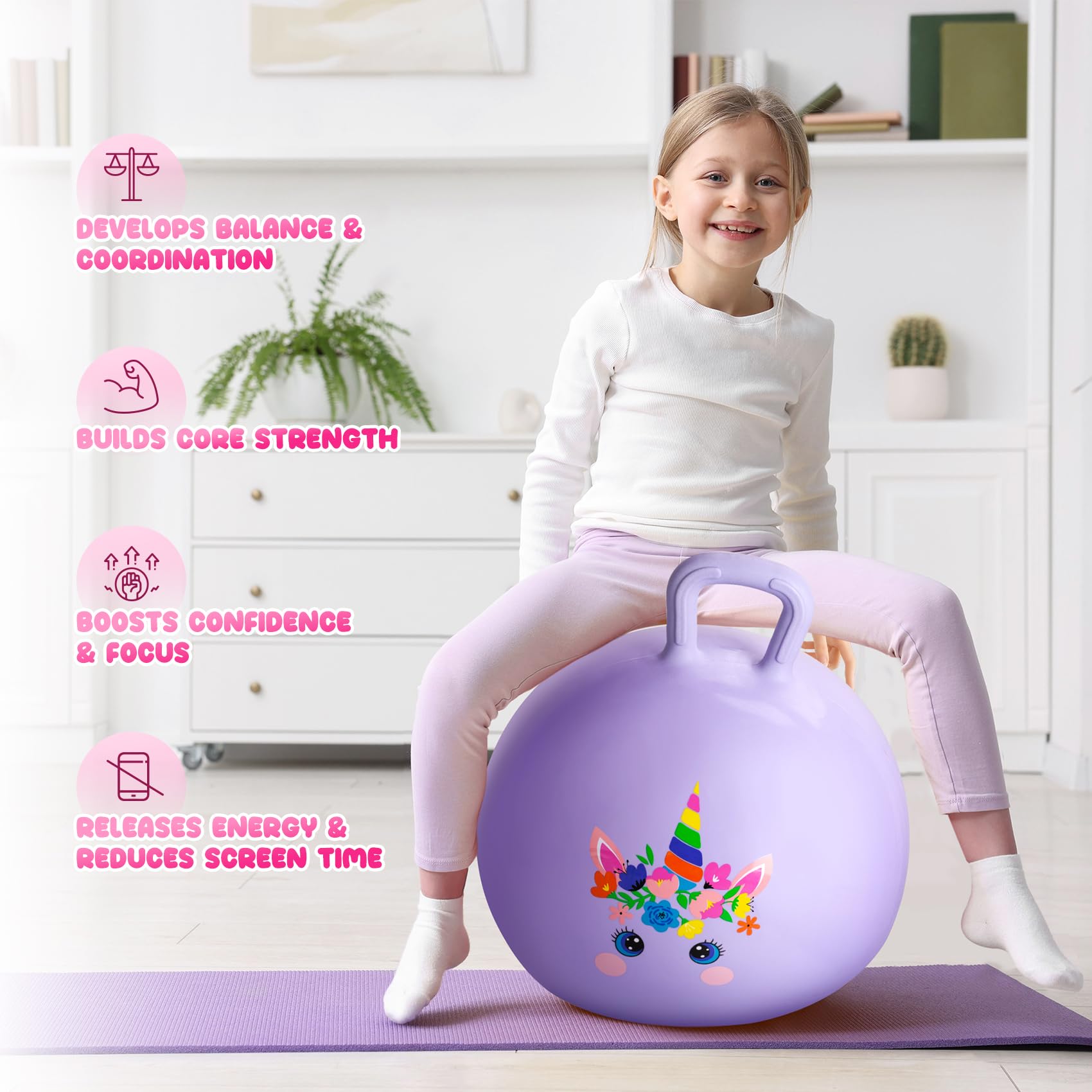 Vastoy 20 Inch Space Hopper Ball for Kids 6-9 Years, Anti-Slip Unicorn Space Hopper with Hand Pump - Image 4