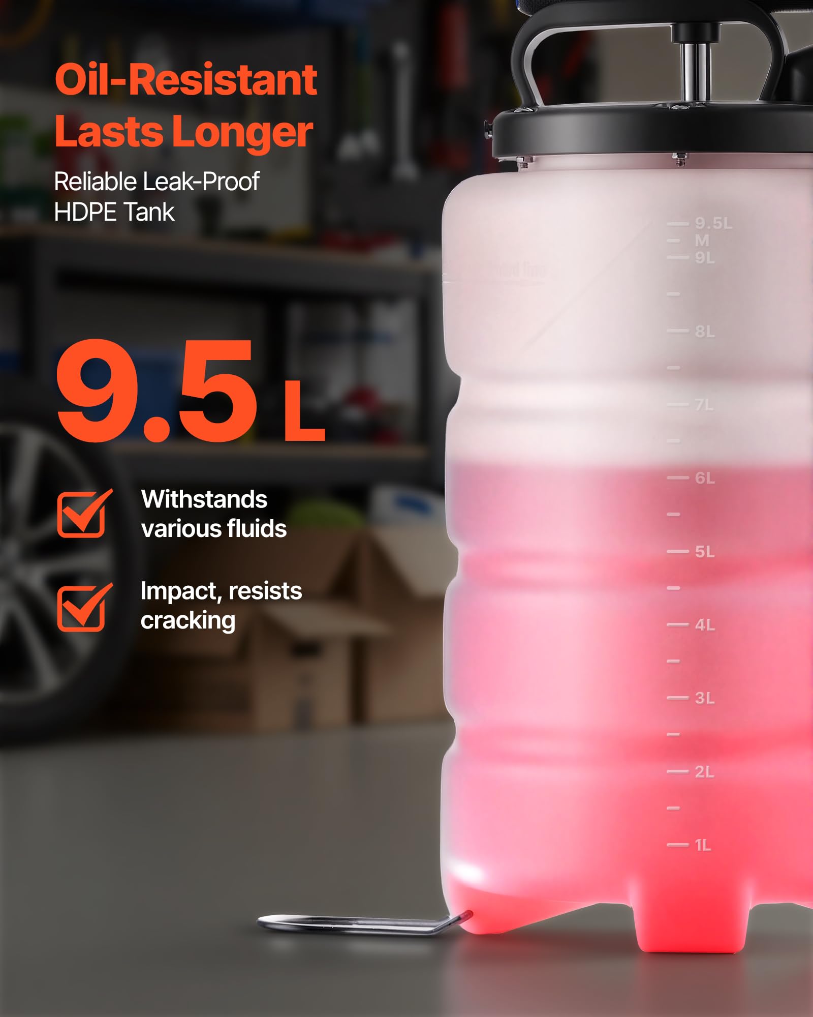 VEVOR Bomba de Líquido de Transmisión Manual Capacidad 9,5 L, Extractor de Aceite de Mano para Máquinas, con Manguera 150 cm Tubos de Extensión Adaptadores, Cambio de Aceite para Coches Barcos Motos