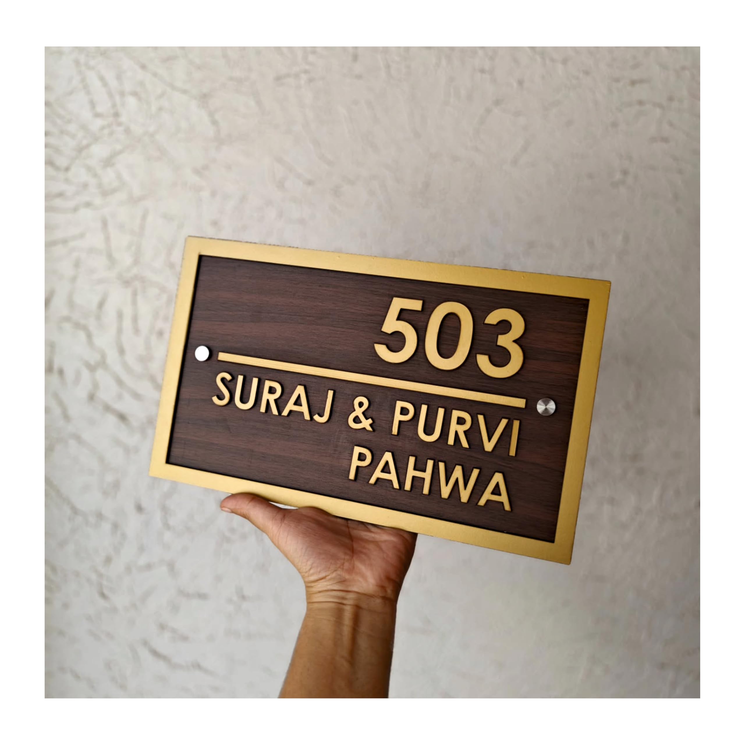 Personalized Waterproof Luxury Door Name Plates for Home Entrance (15x30 Cm) with 3D Embossed Letters- Ideal for Home, Office and Outdoor Entrances With Stainless Steel Screws | Door name plates — Amazon image 2