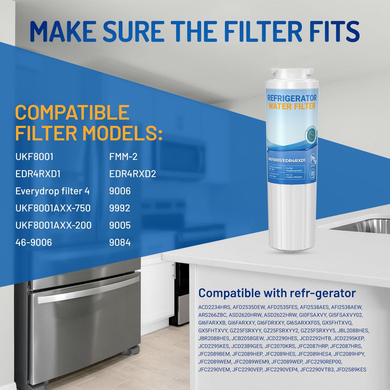 UKF8001 Replacement for Whirlpool Filter 4 - Edr4rxd1 Water Filter fit for Filter 4, whr4rxd1, UKF8001AXX-200, krfc300ess01, wrf555sdfz16 wrx735sdhz00 wrx735sdhz02,Hdx Fmm-2 | 3pack | Zypxsyxgb