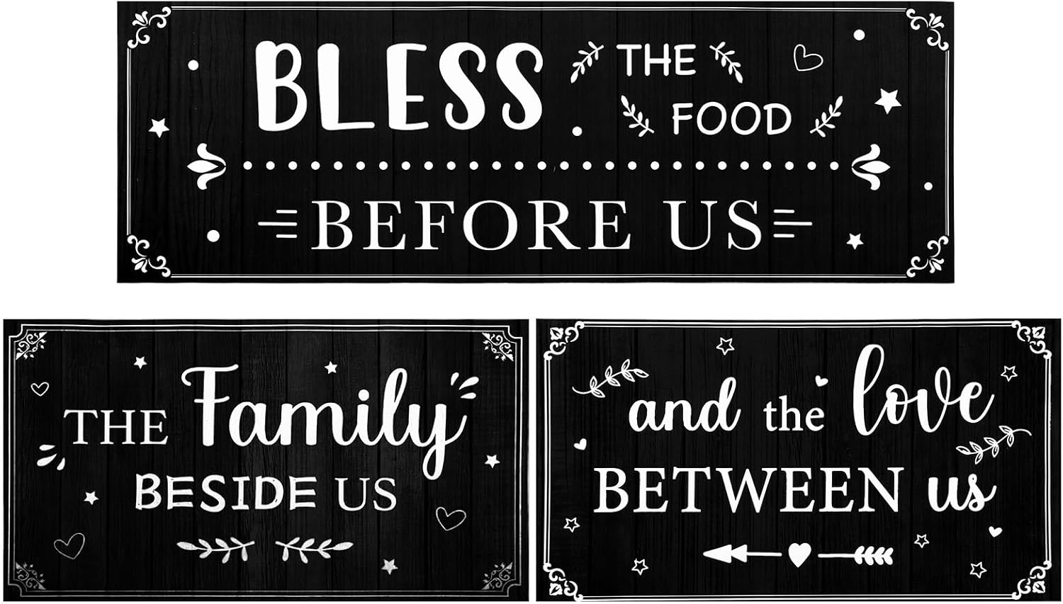 Lyrow Kitchen Rugs Set of 3 Non Slip Kitchen Mats for Floor Washable Farmhouse Rustic Floor Mat Bless The Food Before Us Decorative Runner Rug for Home Laundry Room Decor Housewarming Gift(Black)