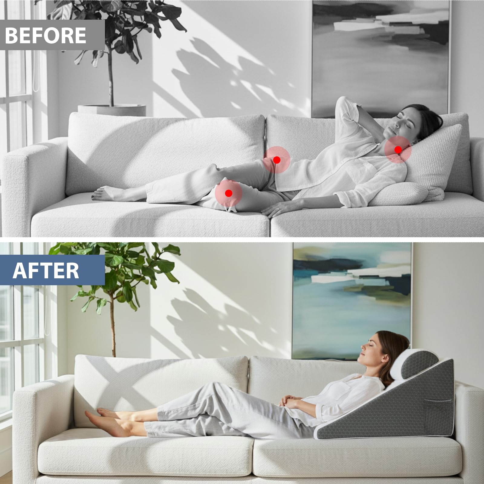 SLIGUY Bed Wedge Triangle Pillow, Folding Foam Triangle Pillows for Sleeping, Reading,Watching TV, Adjust Back Support Pillows on Bed,Cushion Sitting up