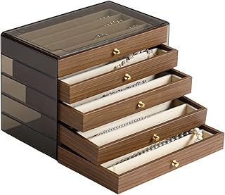 CLUQMEIK 5 Layer Necklace Jewelry Box, Vintage Wooden Jewelry Box with Acrylic Cover Stackable Necklace Storage Organizer for Women and Girls to Storing Necklaces