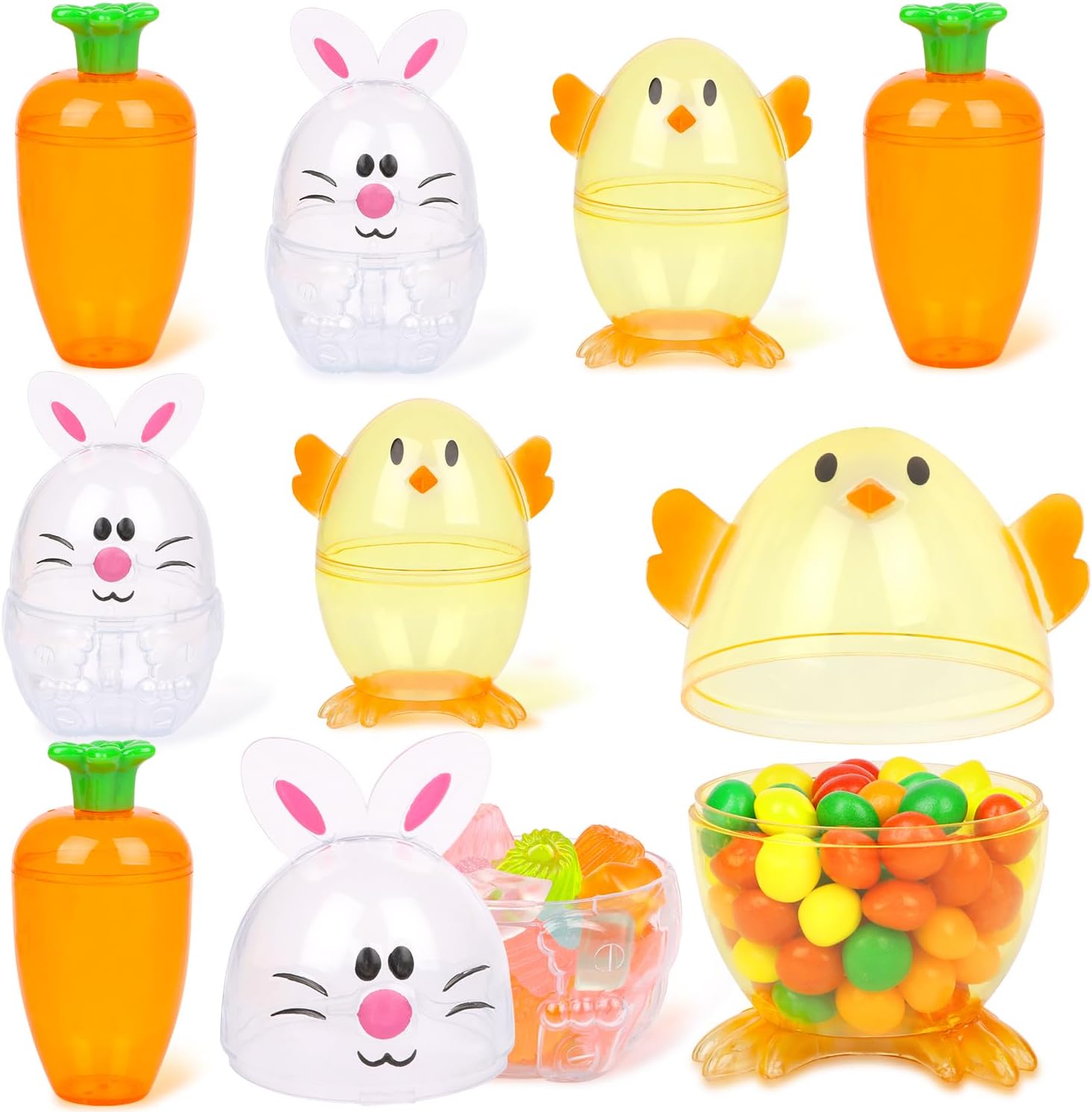 9 Pcs Easter Eggs Shell Bunny Chick Shaped Novelty Themed Characters for Easter Egg Hunt, Basket Stuffers Filler, Fillable Shells, Party Supplies