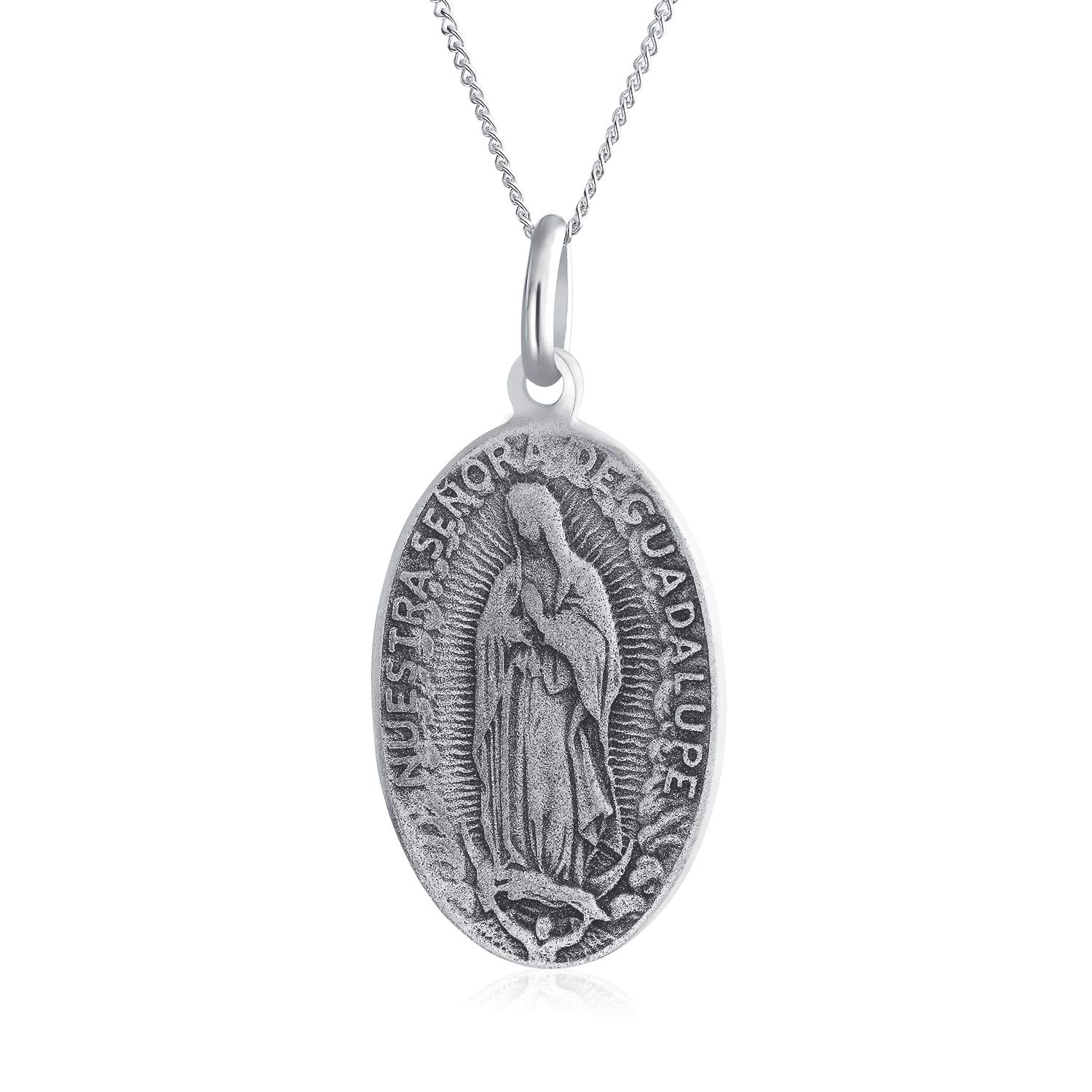 Bling Jewelry Medalla Personalizada de Nuestra Señora de Guadalupe Virgen María Religión Medallón Collar Colgante de Plata de Ley Grabado Personalizado