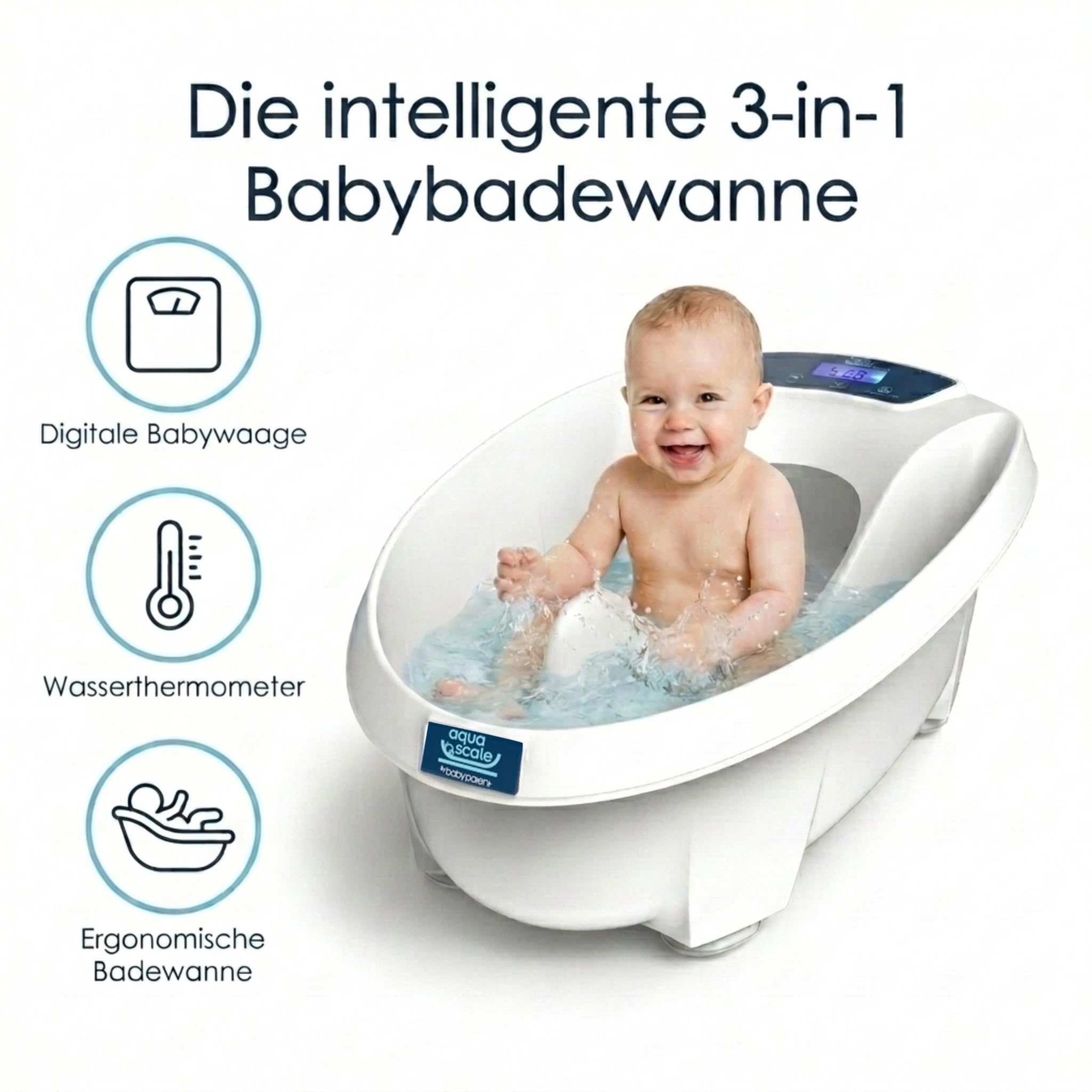 AquaScale 3-in-1 Babybadewanne, Digitalwaage und Wasserthermometer, Next Generation V3
