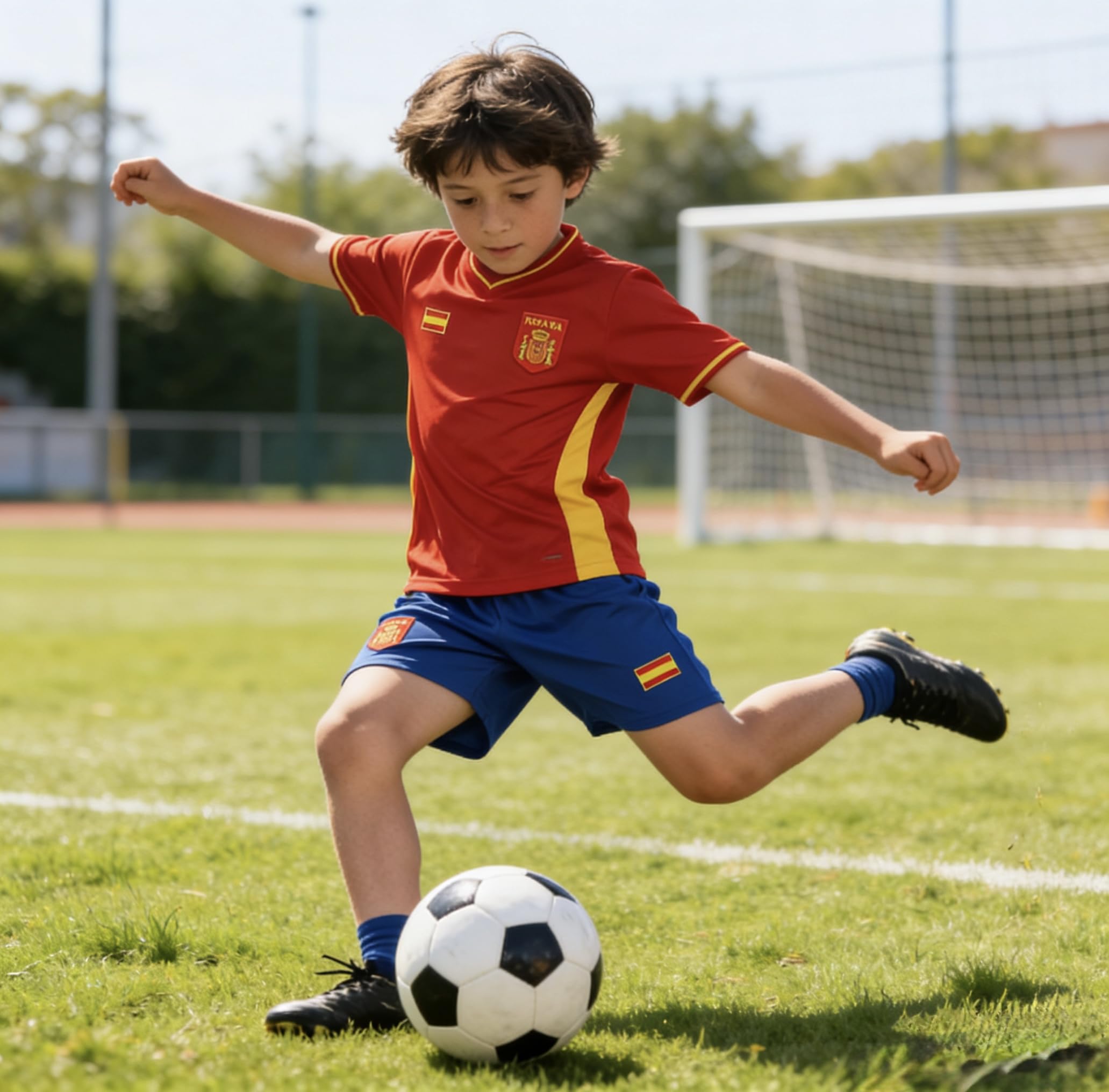 Camiseta de Fútbol España Hombre Rojo Amarillo Poliéster Manga Corta Transpirable