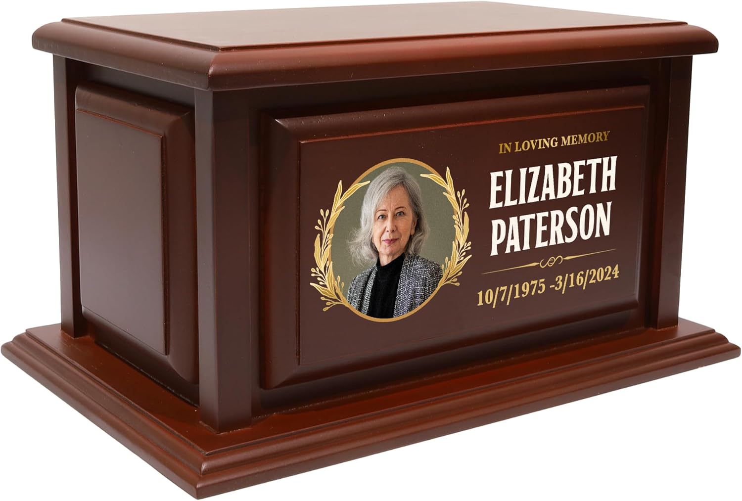 250lbs Personalized Urns for Ashes Made of Solid Pine Wood Custom Urn Box for Human Ashes Large Burial and Cremation Urns for Ashes, Cherry Wood Color Urns (Design 11)
