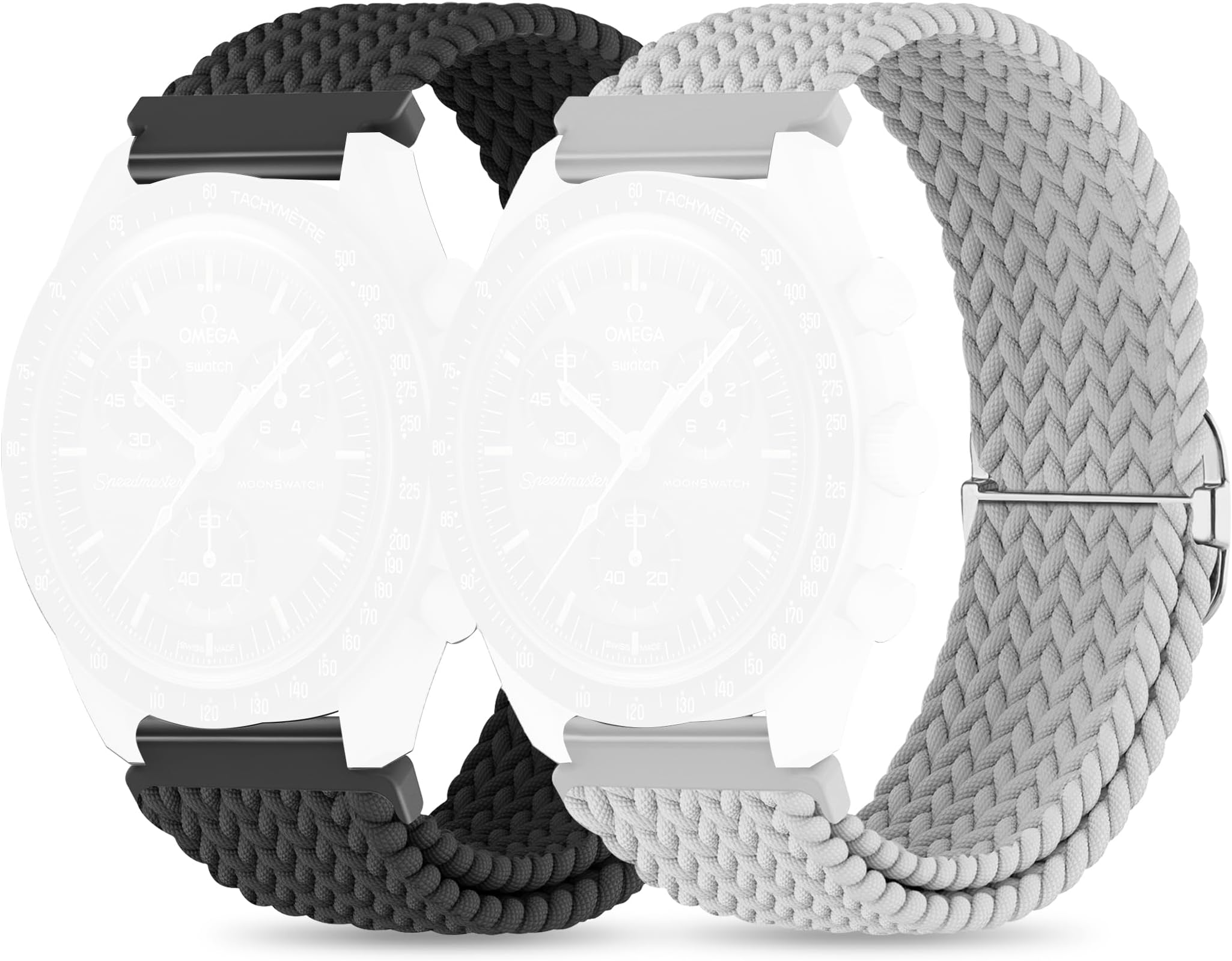 Braided Bands for Moonswatch Watch,20mm Stretchy Nylon Band,Compatible with Omega X Swatch Moonswatch Speedmaster 20mm Watch,Swatch Omega Moonswatch Speedmaster Watch Replacement Strap for