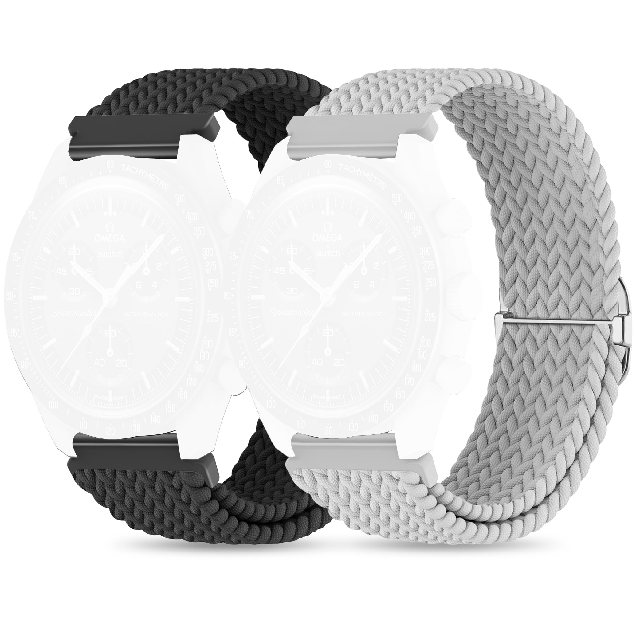 Braided Bands for 20mm Moon watch Watch,Stretchy Nylon Band Compatible with X Moon watch Speedmaster(2 Pcs)