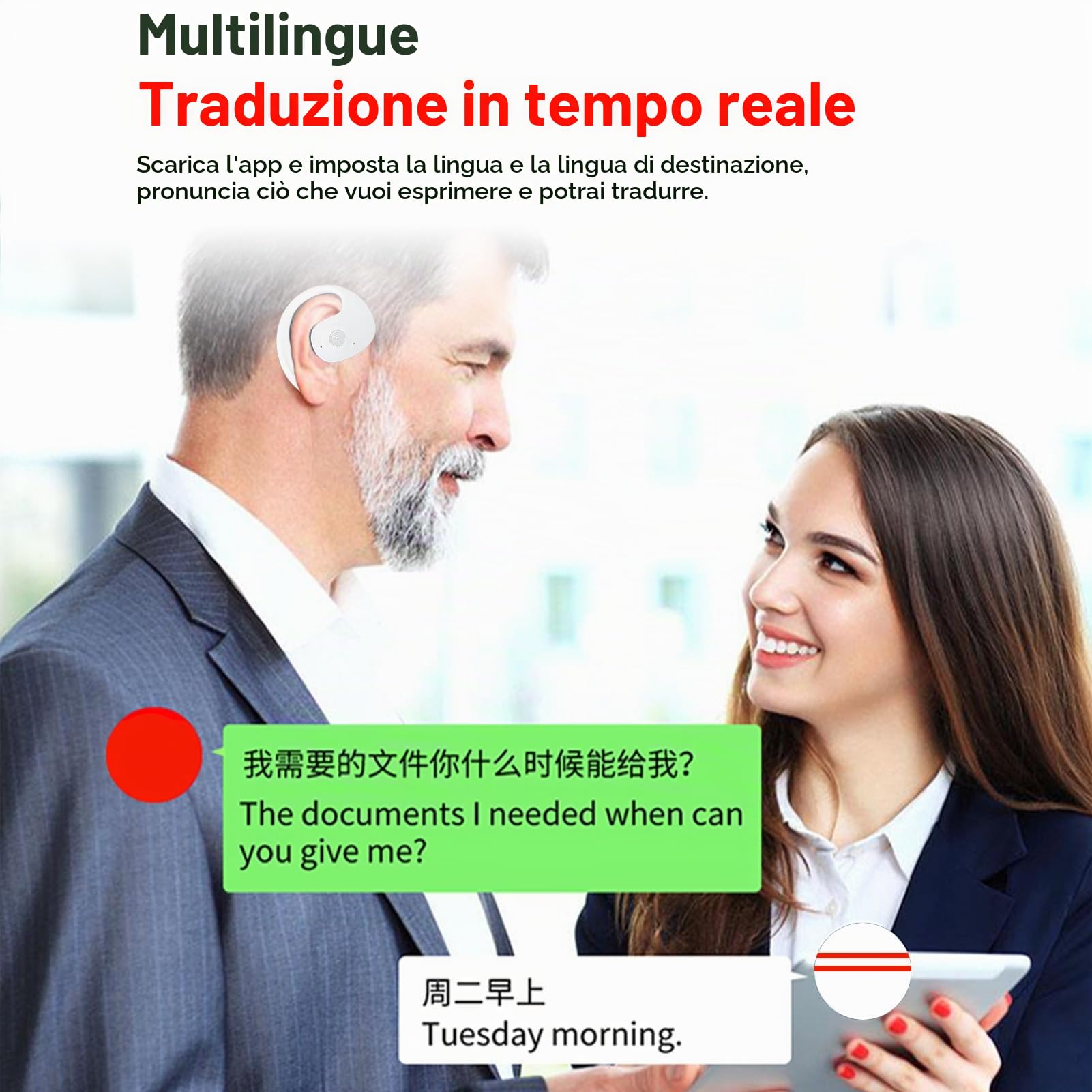 Dpofirs Auricolari per Traduttore Linguistico JR07, 144 Lingue 3 modalità di Traduzione con APP (1 Anno gratis), Bluetooth 5.3 Traduzione Simultanea Online in Tempo Reale,