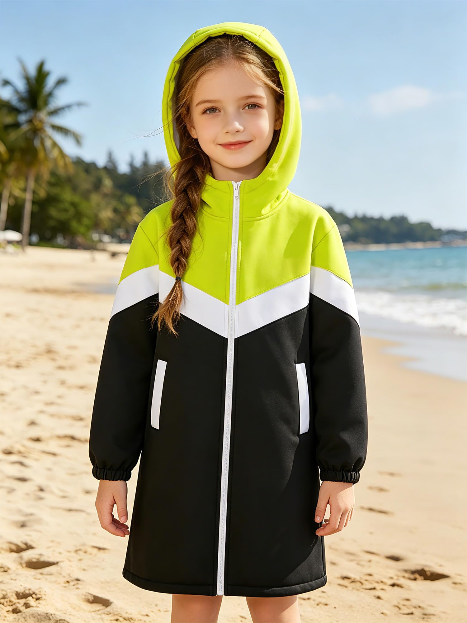 Aislor Sweat Sport Fille Peignoir Pour Enfants Rob Robe Changement Avec Capuche Veste Vent Plage Poncho Surf Absorbant Poncho Natation Épais