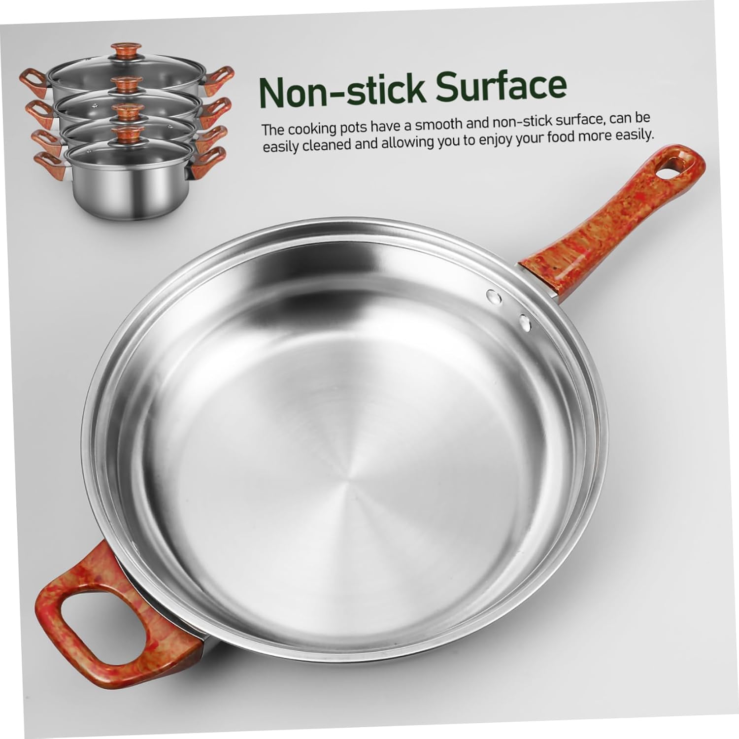 BESTOYARD 6pcs Stainless Steel Cooking Pot Set with Grain Handle Nonstick Cookware for Induction Electric and Gas Stovetops Versatile and Easy to Clean