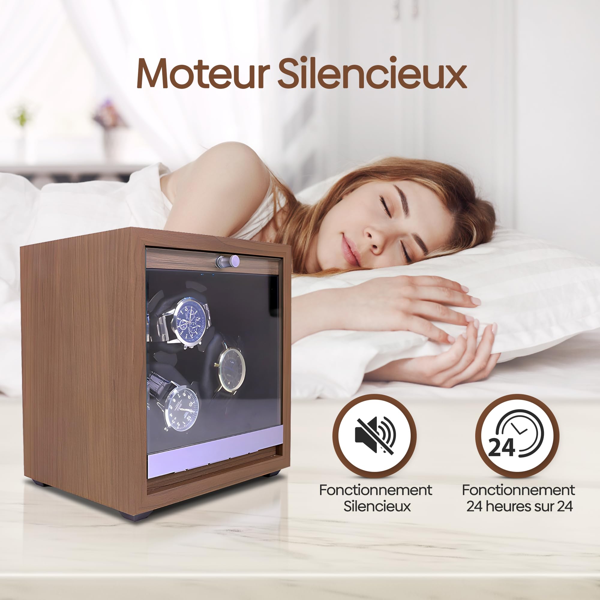Olvy Remontoir pour 3 Montres, Boîte Watchwinder, Moteur extrêmement Silencieux, Coussin de Montre Flexible, Montre Winder, Watch Winder Automatique