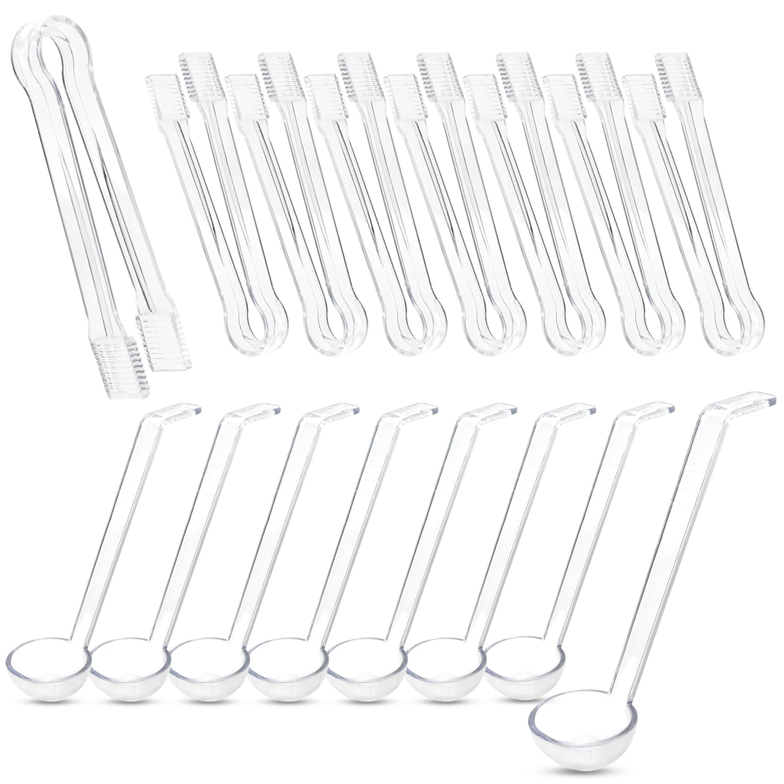 16 Pcs Small Ladles and Tongs Set, Including 8pcs Plastic Salad Tongs 8pcs 1 oz Mini Soup Ladle, Serving Spoons for Kitchen Buffet BBQs Party Food