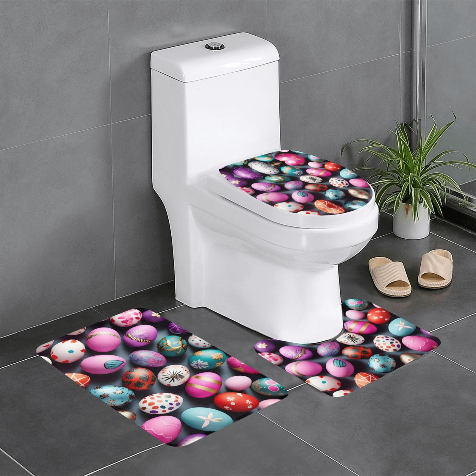 Tapis de salle de bain œufs de Pâques antidérapants avec tapis de contour et ovale
