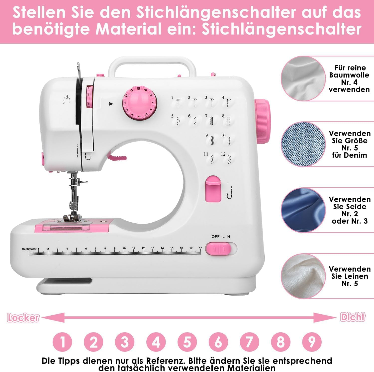 Máquina de Coser, 12 Puntadas Maquina de Coser Niña, Automático Pespunte Doble Hilo Portátil Maquina de Coser Manual para el Hogar con Dos Velocidades y Luz LED, para Adultos Niños (Rosa)