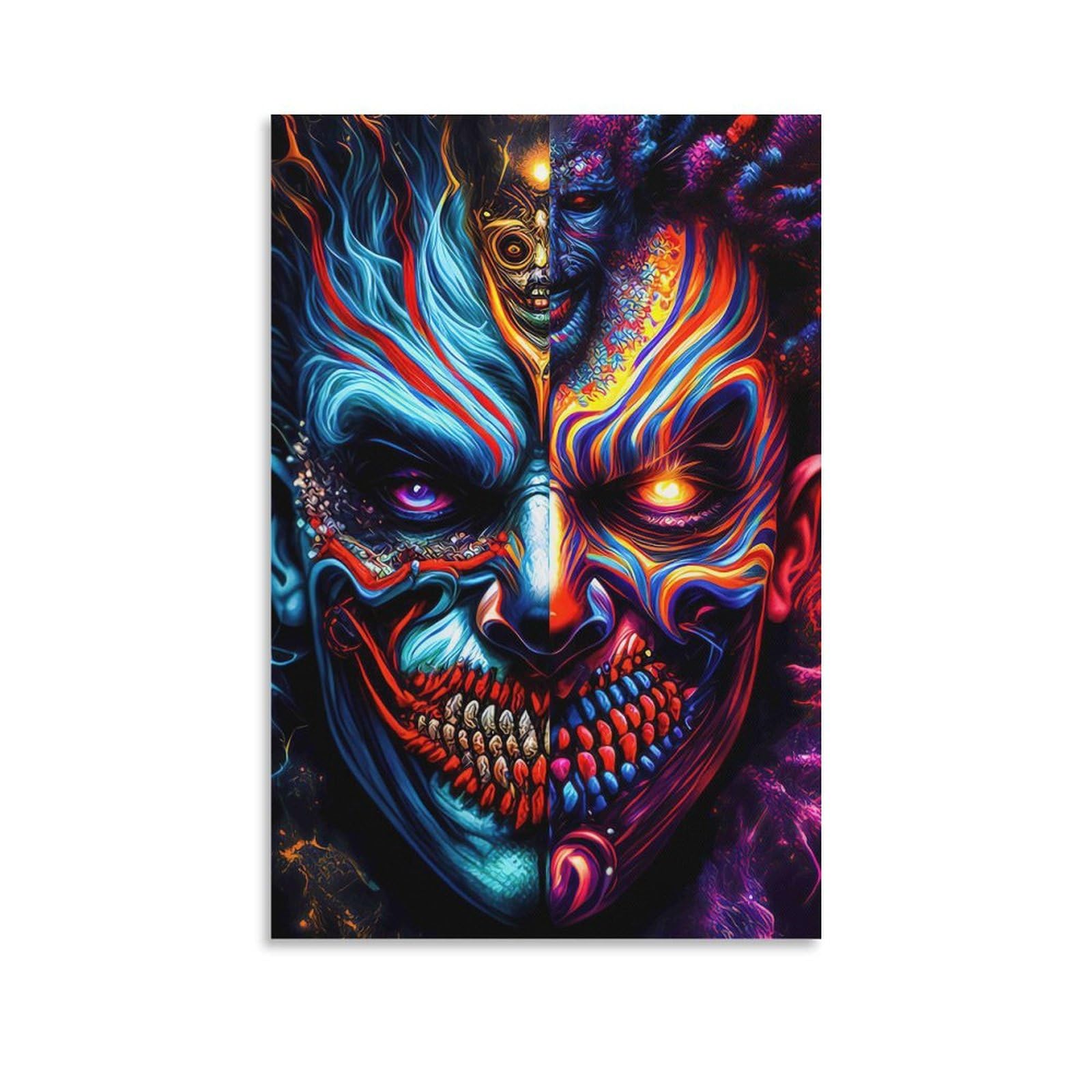 DHBANEIOK Dual Demon Face Wall Decor Poster Canvas Prints Picture Modern Wall Art Picture Wall Hanging for Bedroom Living Room Decor 24x36inch(60x90cm)