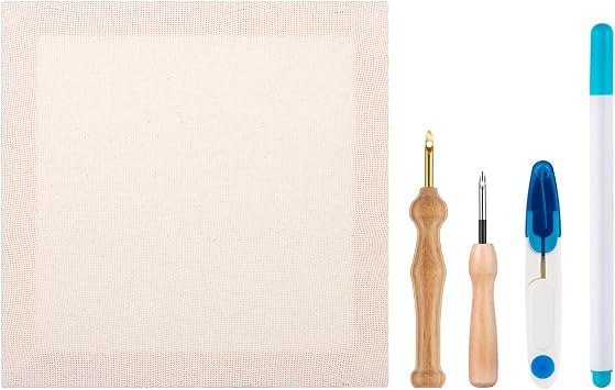 10.2x10.2 Punch Needle Frame,Punch Needle kit Includes a Wooden Frame Covered with Monks Cloth, 3.5mm and 5mm Punch Needles, a Marking Pen and Scissors for DIY Craft Decoration