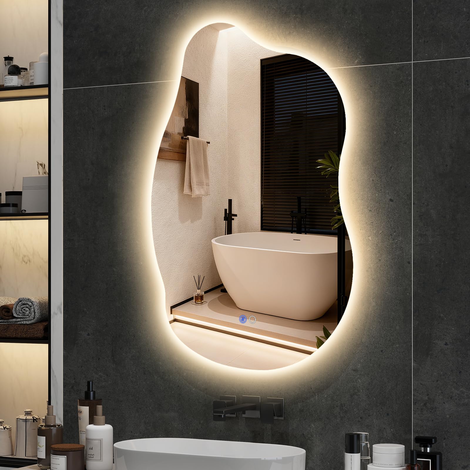 YU YUSING Miroir Asymétrique de Salle de Bain Lumineux 85x55cm