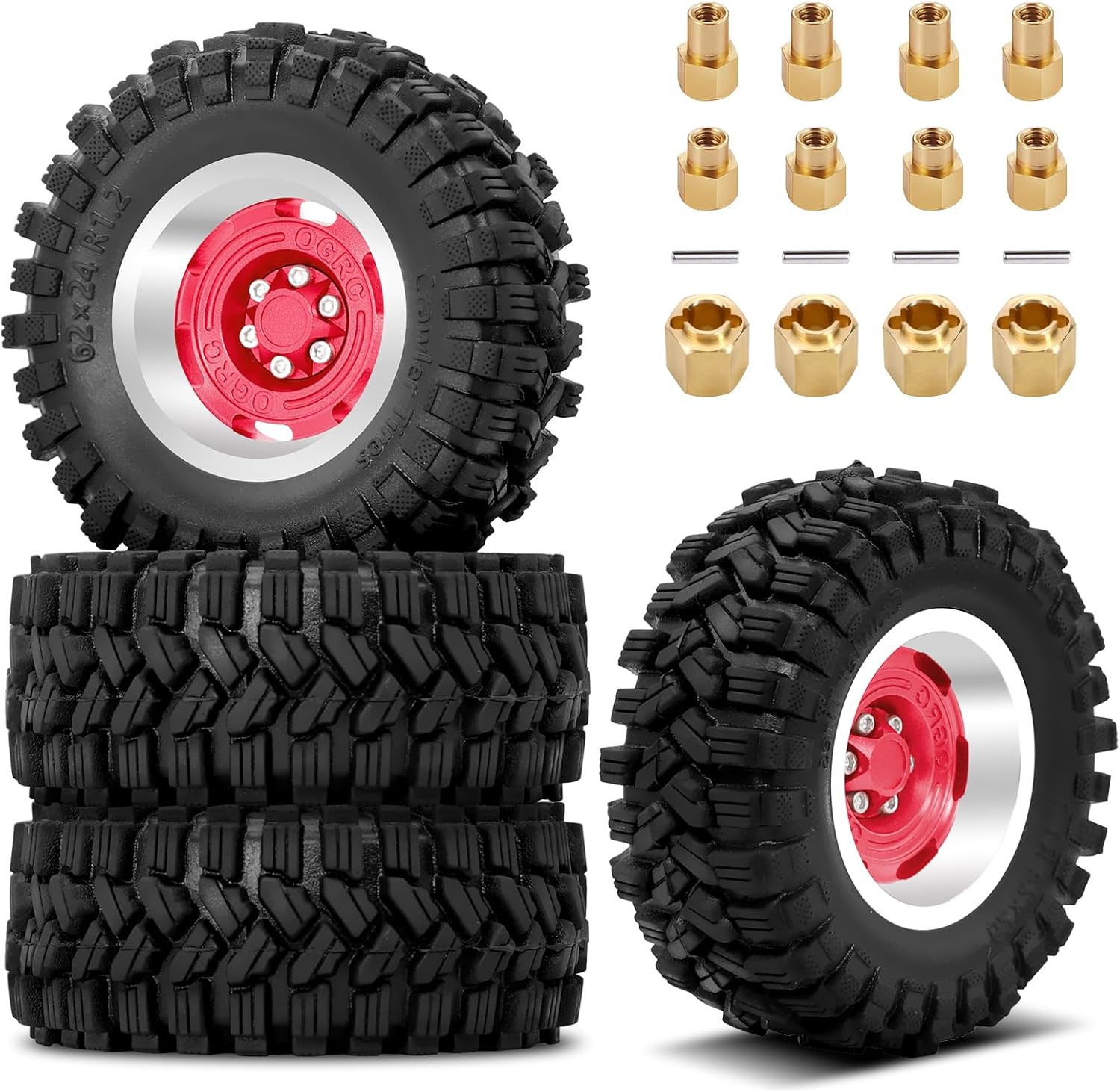 OGRC 1.2" Beadlock Wheel Tires 4mm Offset Wheel Tires for Axial SCX24 AX24 TRX4M FCX24 Upgrade 1/24 1/18 RC Crawler Car (Red)