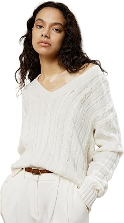 LilySilk 90% Wool 10% Cashmere Sweater Women V-Neck Cropped Pullover