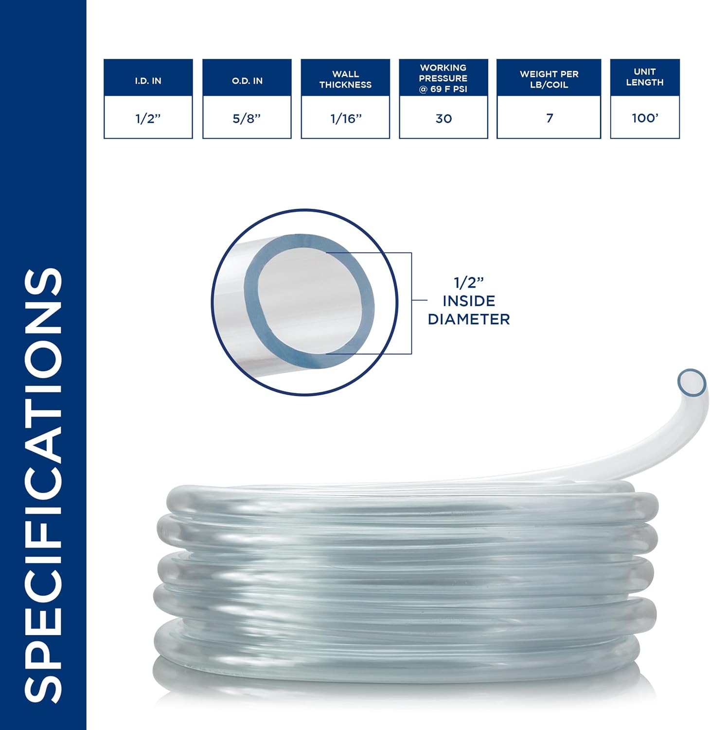 Alpine Corporation 100 Ft. PVC Tubing with 1/2" Inside Diameter for Ponds and Fountains, Clear