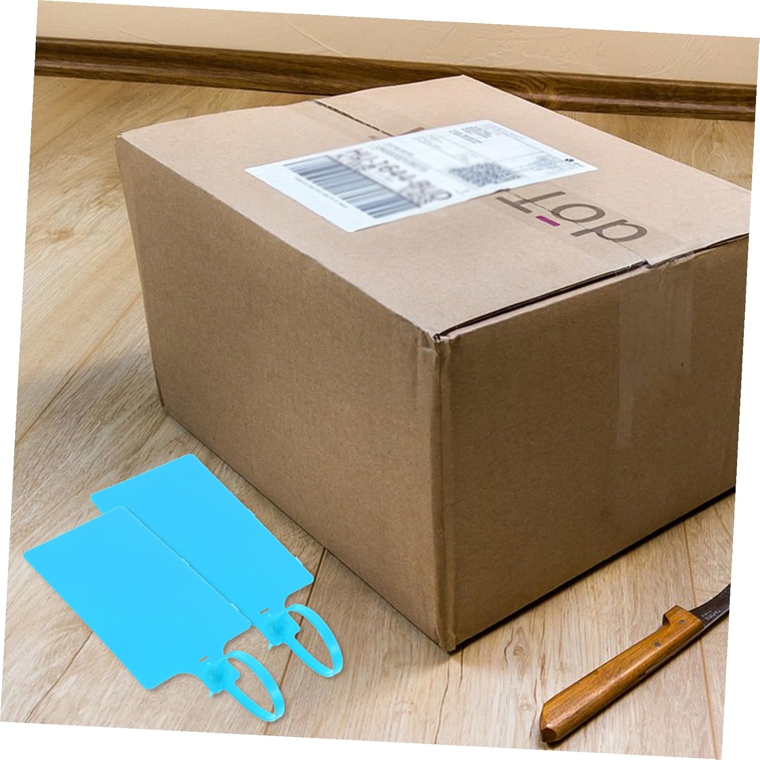 Didiseaon 100pcs Blue Plastic Shipping Labels with Strings 5.8x100mm Logistics Hanging Tags Luggage Tag Labeling for Packaging and Inventory Management