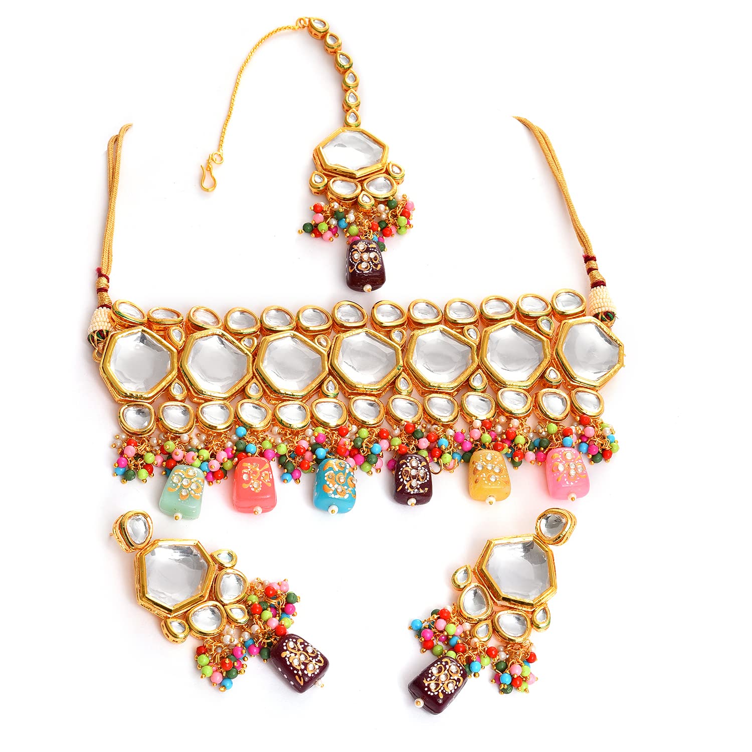 Gold Plated Kundan Beaded Necklace, Earrings and Maang Tikka Set (SOHNCK2083) (B0B5742Y9X) Amazon Price History, Amazon Price Tracker