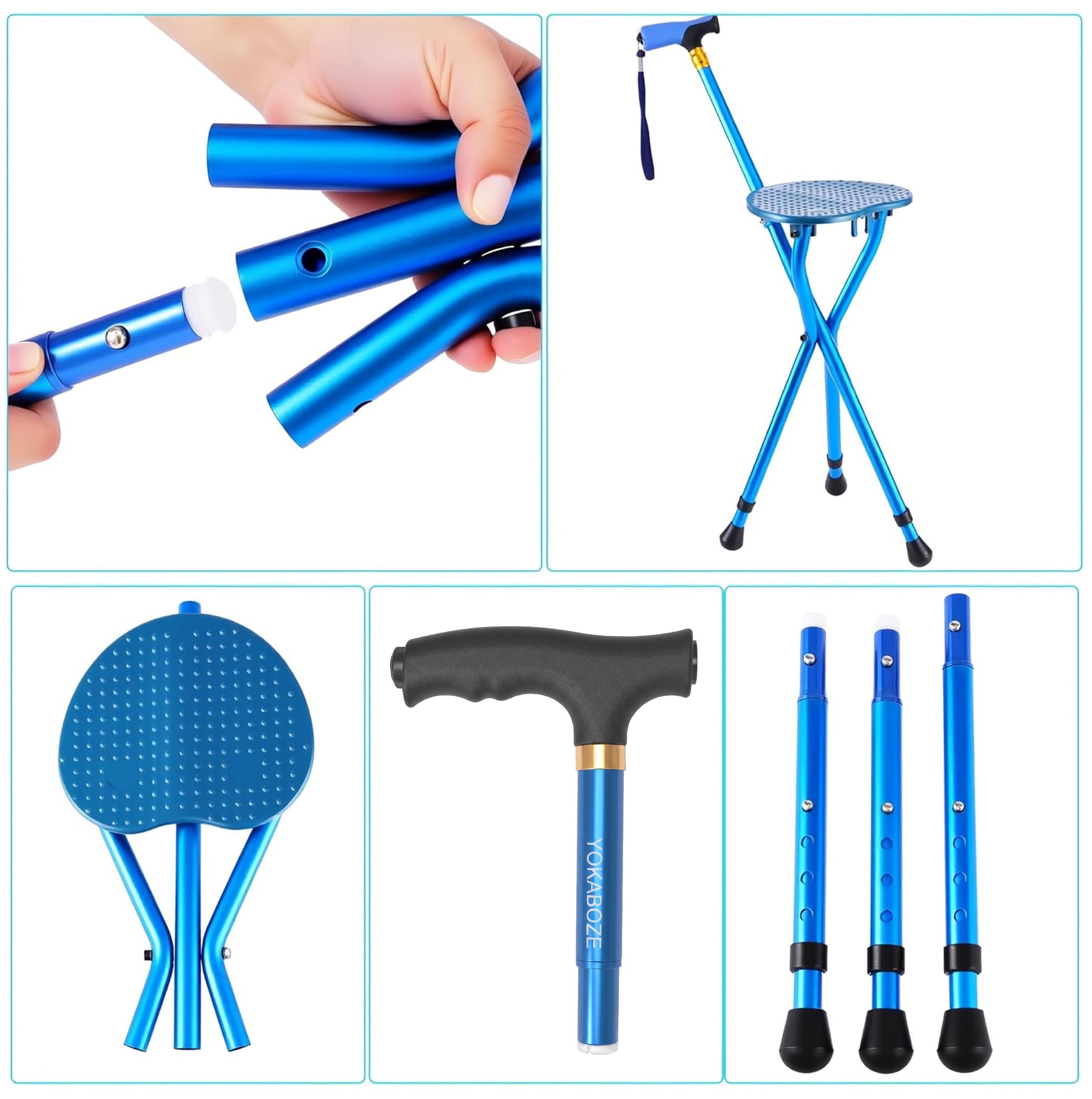Anti-Slip Walking Cane with Seat Folding Lightweight,Walking Stick Height Adjustment,Portable and Sturdy Cane Chair for Travel Outdoor Use, Queuing, Elderly Women and Men
