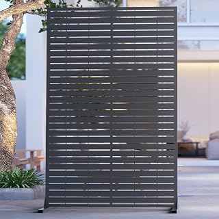 WIZWERK 6FT Outdoor Metal Privacy Screen - Rustproof Galvanized Steel Decorative Fence Panel with Stand for Patio Garden Balcony