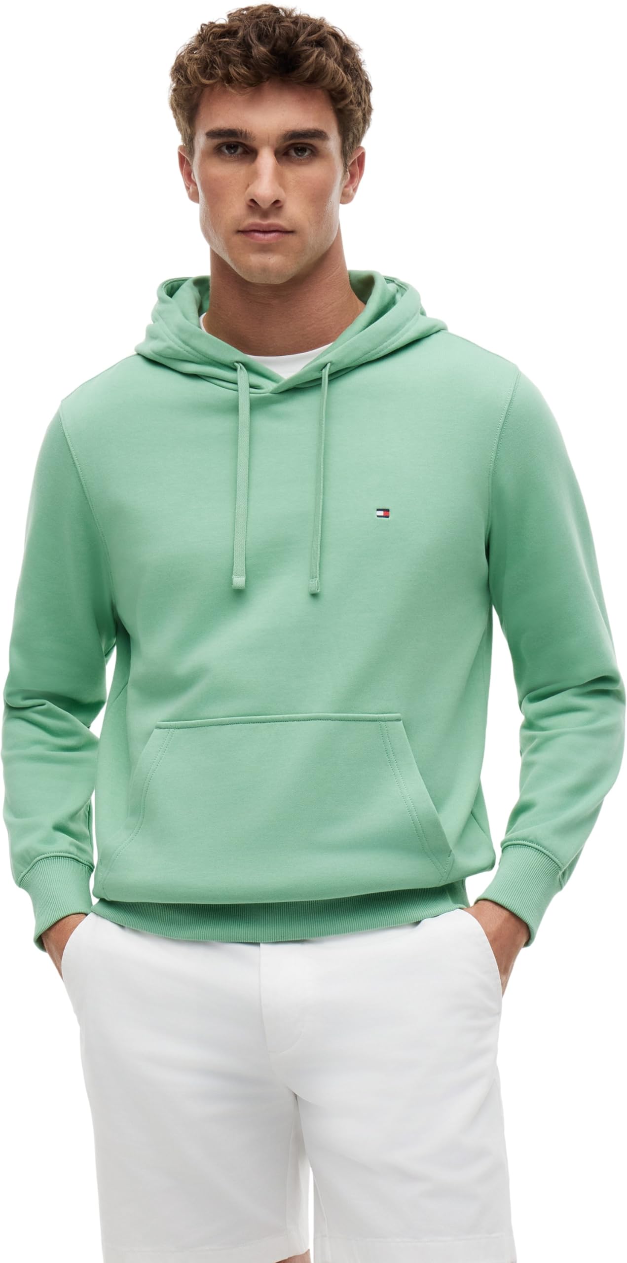 Tommy Hilfiger Herren Hoodie Essential Terry mit Bauchtasche, Türkis (Cut Grass), XS