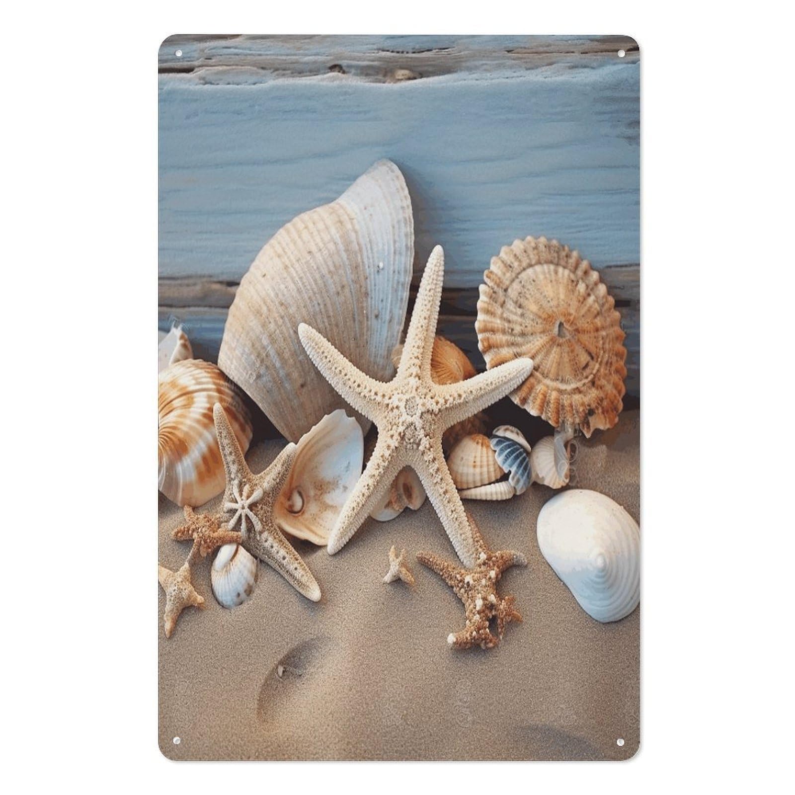 Adfgyerh Style Seashells Starfish Sand Tin Sign Hanging Art Prints,Wall Decor For Gifting And Party Decoration 7.9X11.8 Inch,Wall Art For Home Garden Greenhouse Living Room Bedroom Yard